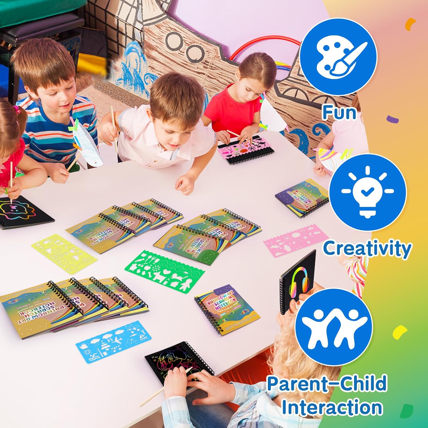 Thumbnail 3 de YSCare Scratch Arts 24-Pack Party Favors for Kids: Rainbow Scratch Notebooks & Craft Kit