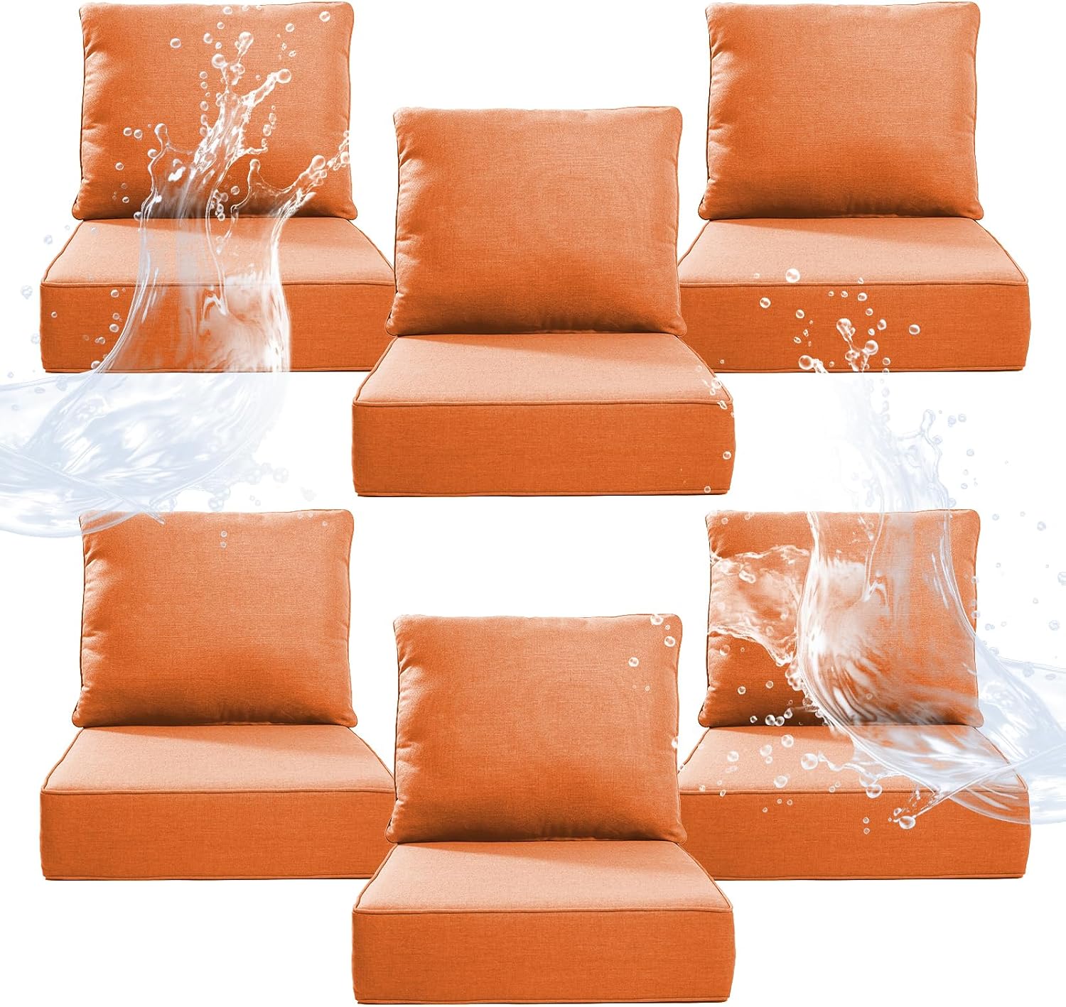 Detalle de Artfurniz Outdoor Chair Cushions, 6 Sets, 6-Inch Thick, Orange Olefin