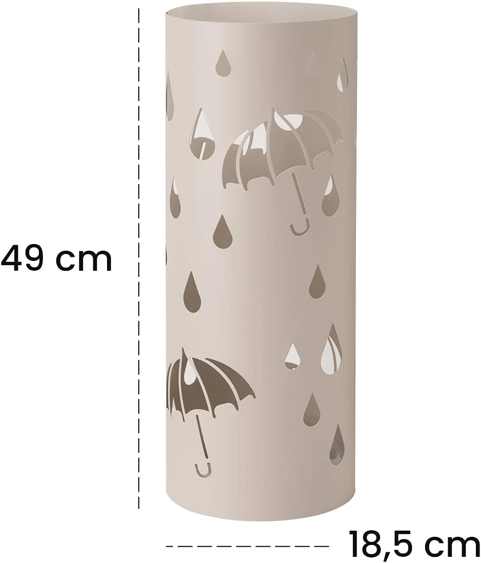 Detalle de Baroni Home Portaombrelli Cilindrico in Metallo con Intagli a Forma di Pioggia – Grigio Tortora 19×19×49 cm