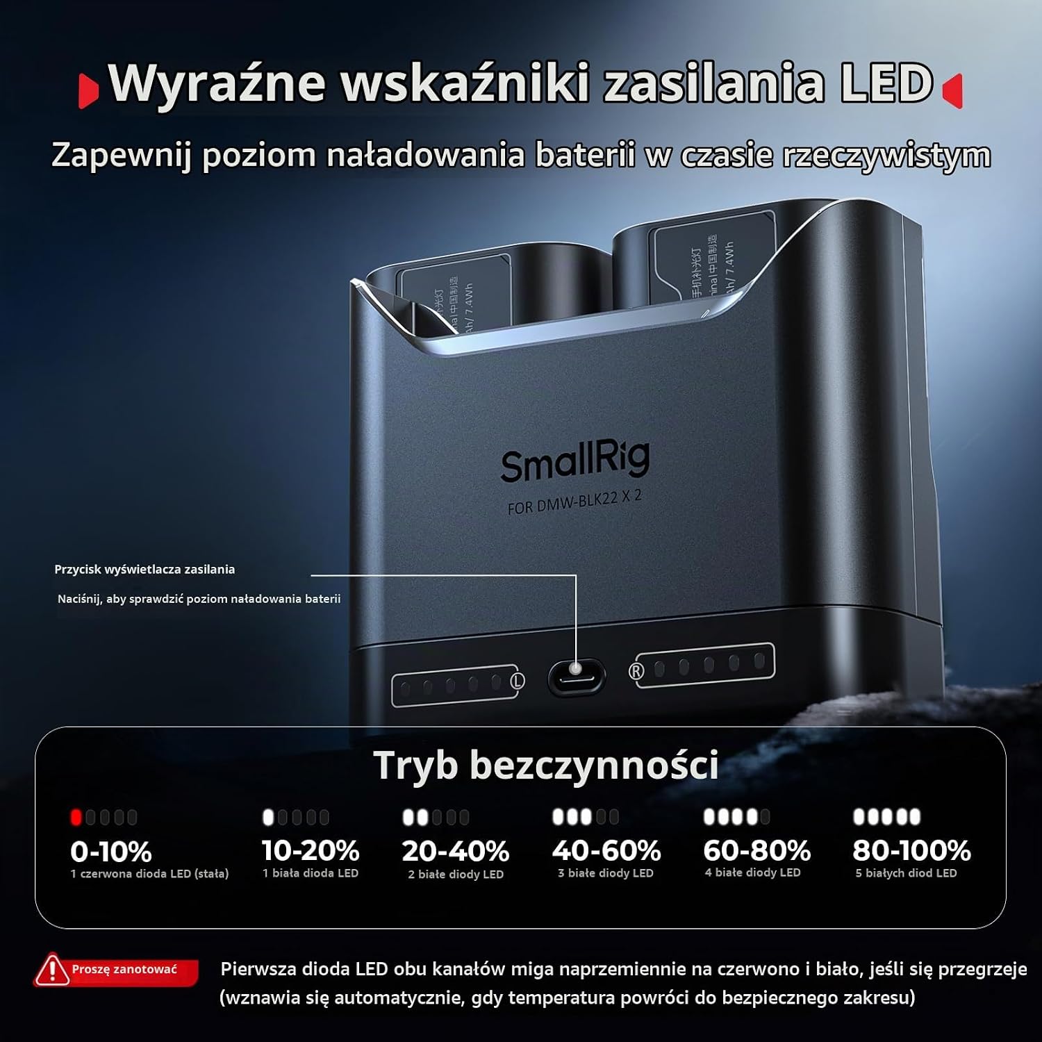 Thumbnail 4 de SMALLRIG ładowarka do akumulatorów Panasonic DMW-BLK22, 2 gniazda, USB-C 22,5 W