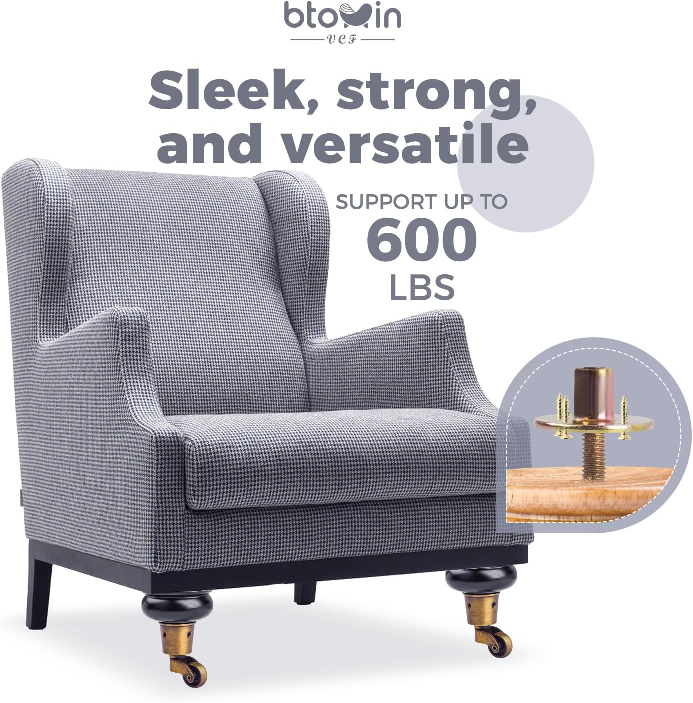 Thumbnail 6 de Btowin 4-inch Solid Wood Furniture Legs with Swivel Casters, M8 Bolts and Walnut Finish