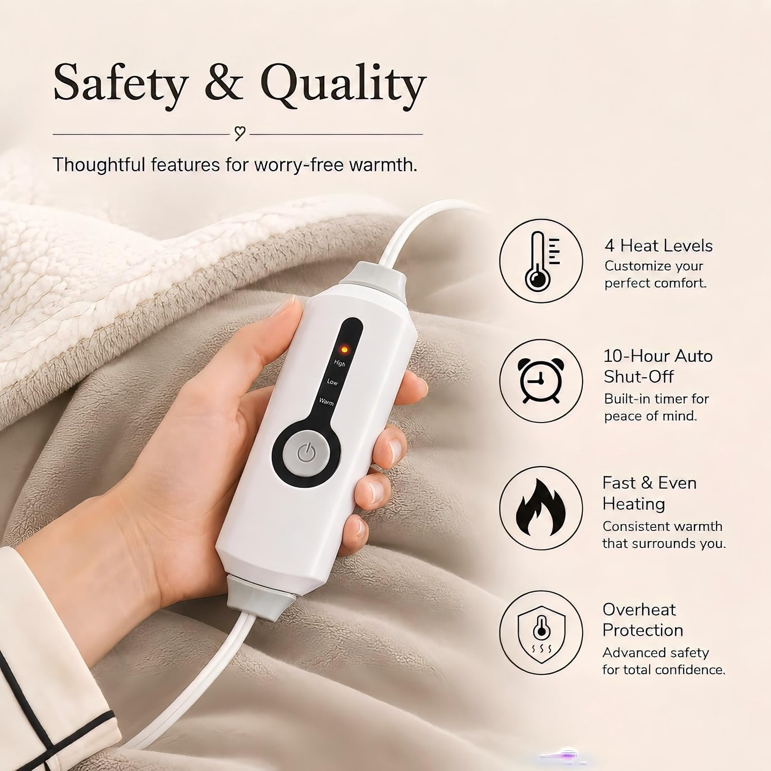 Thumbnail 2 de RALYSUN WDJ-EBA-BL-QS Heated Blanket, Queen 84" x 90", Dual Controls
