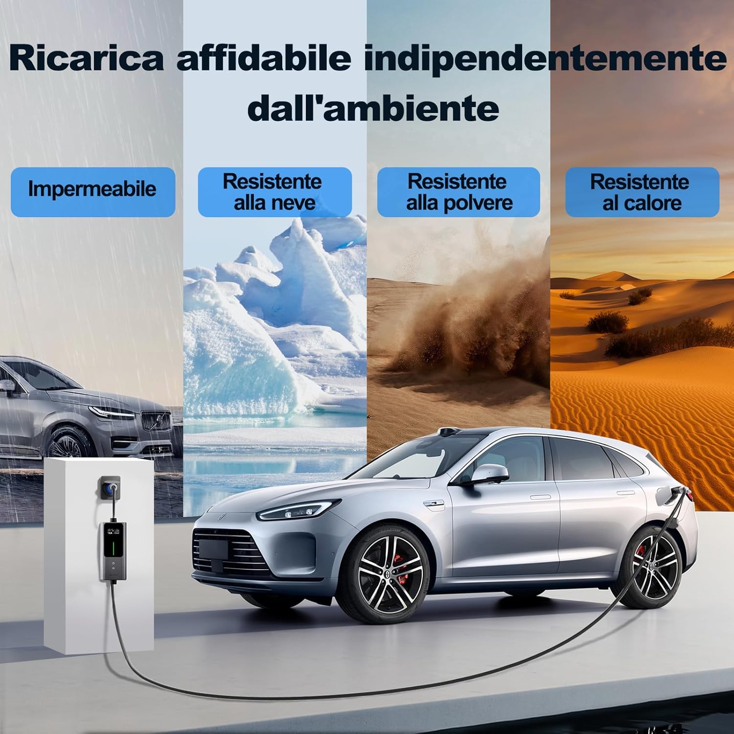 Detalle de Cavo Ricarica Auto Elettrica Tipo 2, 7,36 kW | 5 m – 6-32A | IP65, LCD Digitale
