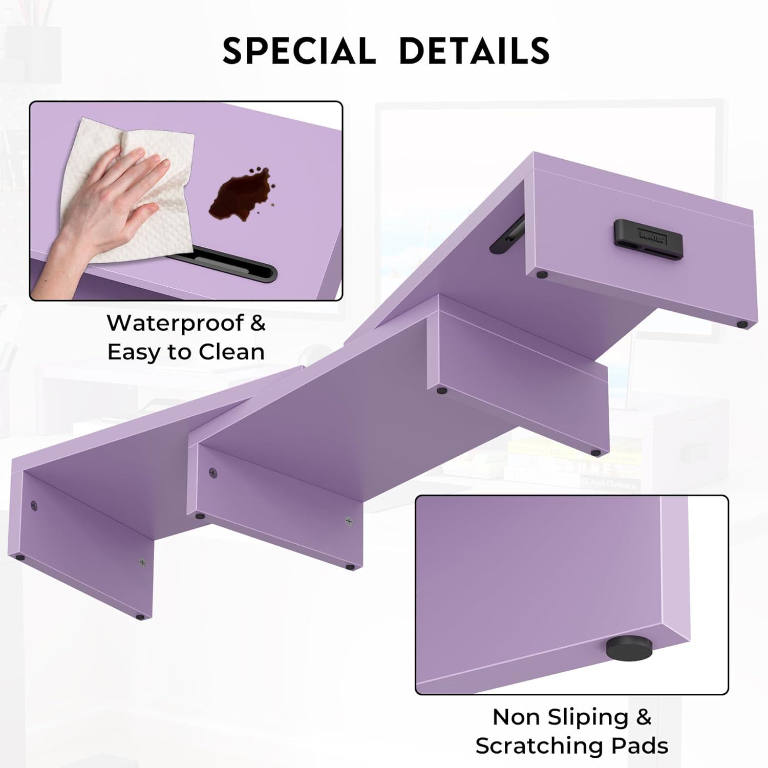 Thumbnail 6 de BONTEC Dual Monitor Stand Riser, Purple Adjustable Wooden Desk Organizer