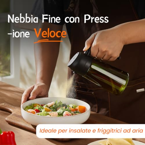 Detalle de TrendPlain Spruzzino Olio per Friggitrice ad Aria 470 ml – Oliera Spray 2 in 1, Nero