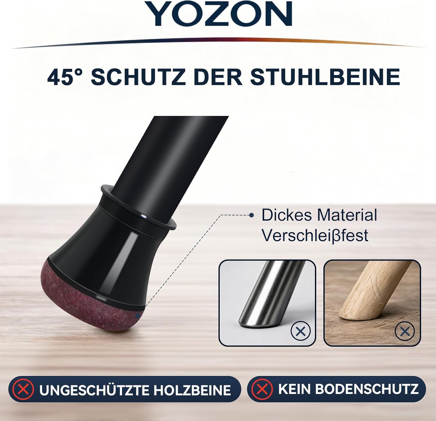 Detalle de 20 Stück Schutzkappen für Stuhlbeine mit Filz – runde Bodenschoner, Durchmesser 20–30 mm, Schwarz