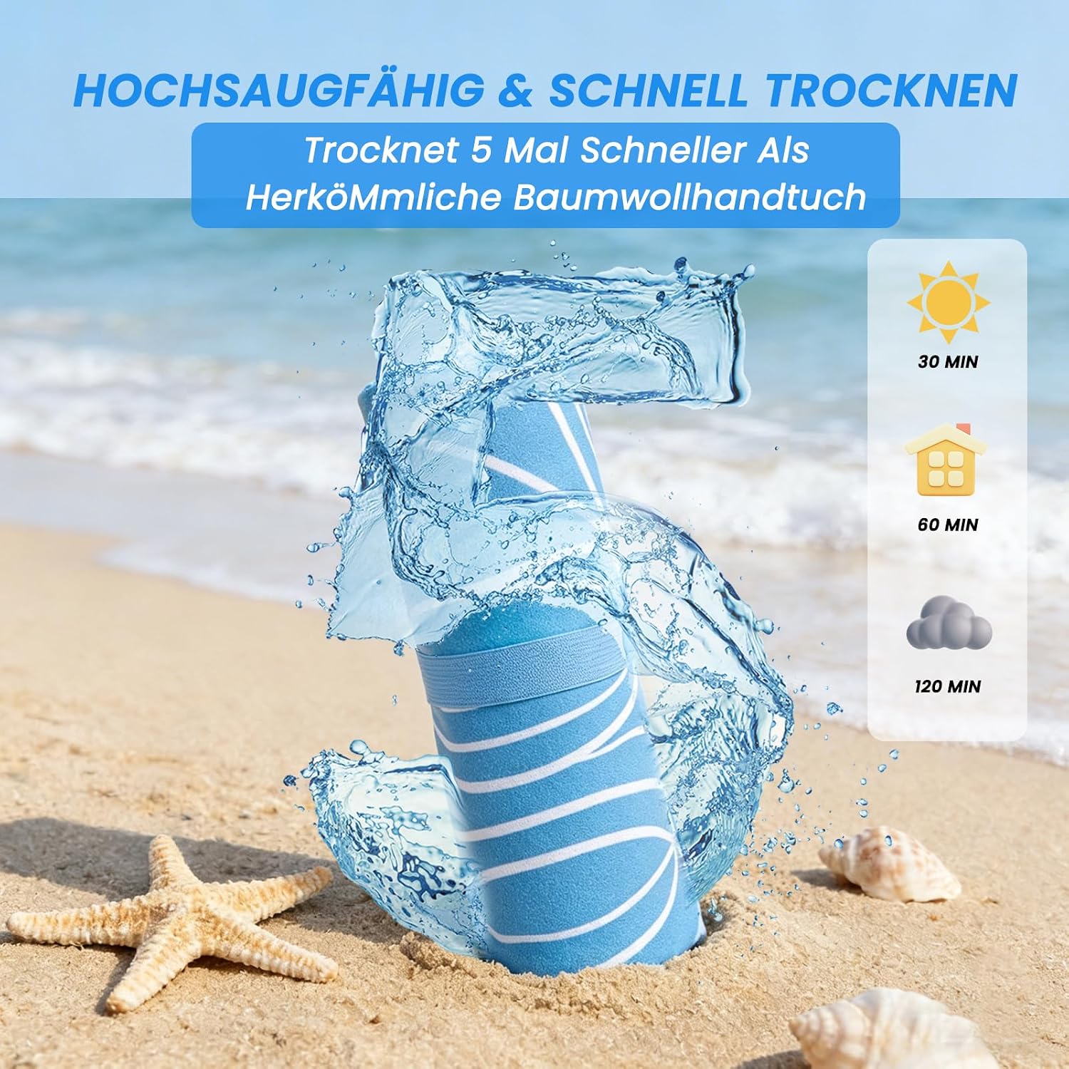 Detalle de Mikrofaser Strandtuch 180 x 100 cm – Doppelseitiges XXL Strandtuch, sandfrei, saugfähig & schnelltrocknend