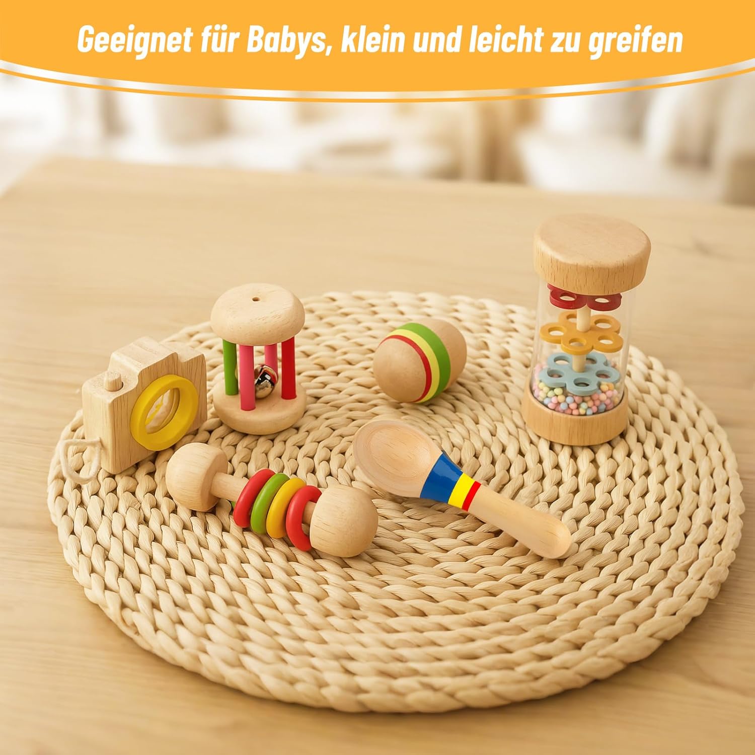 Thumbnail 3 de Lixstyea Montessori-Holz-Rasseln (6er-Set) – Musik-Sensorik-Spielzeug für Babys