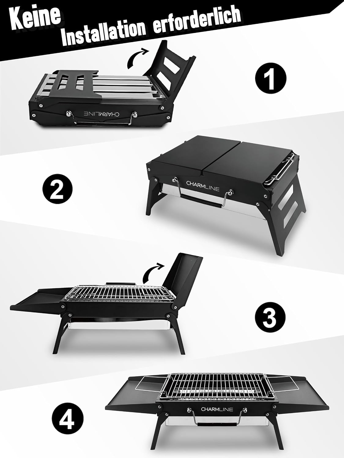 Detalle de Charmline Tragbarer Holzkohlegrill – Klappbarer Campinggrill, 35 x 23 cm für 1–3 Personen