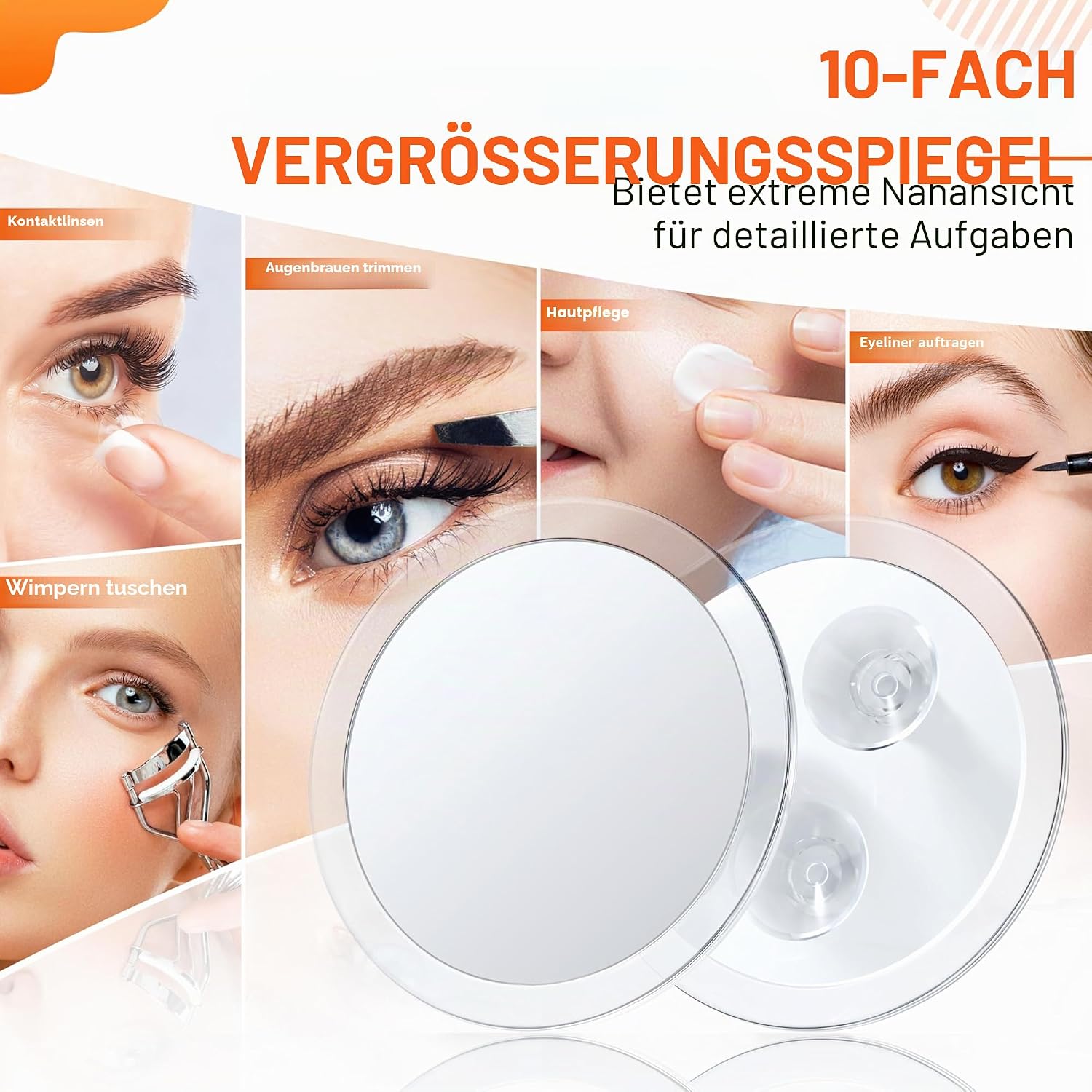 Detalle 2 de Auxmir 10X Vergrößerungsspiegel, 15 cm – 3 Saugnäpfe, Schmink- und Präzisionsspiegel