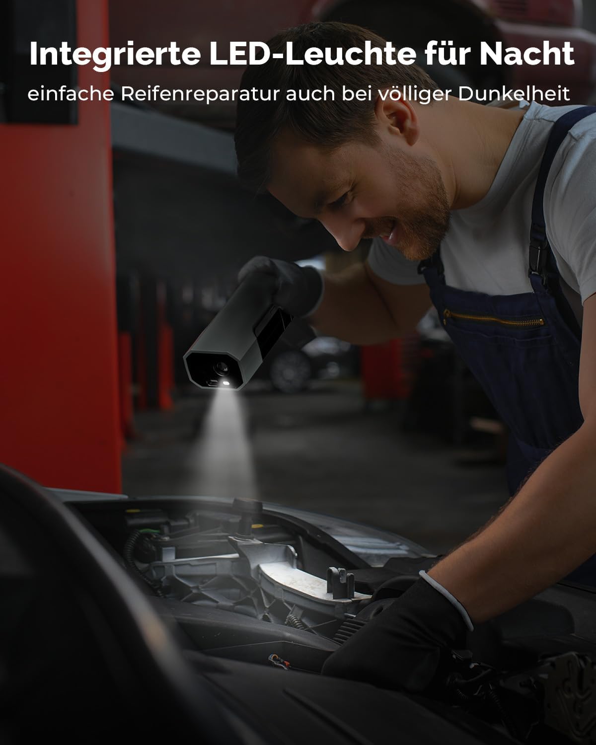 Detalle de HYVOHEX Elektrische Luftpumpe: Kabelloser Kompressor mit Digitalmanometer und LED-Licht