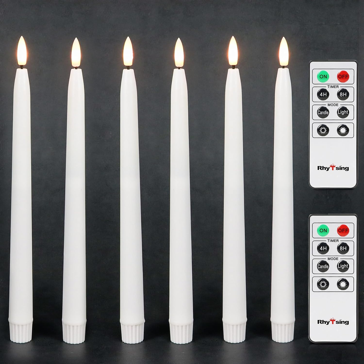 Detalle de Rhytsing TS2032-T6 – 6 białych świec stożkowych LED z timerem, 28 cm