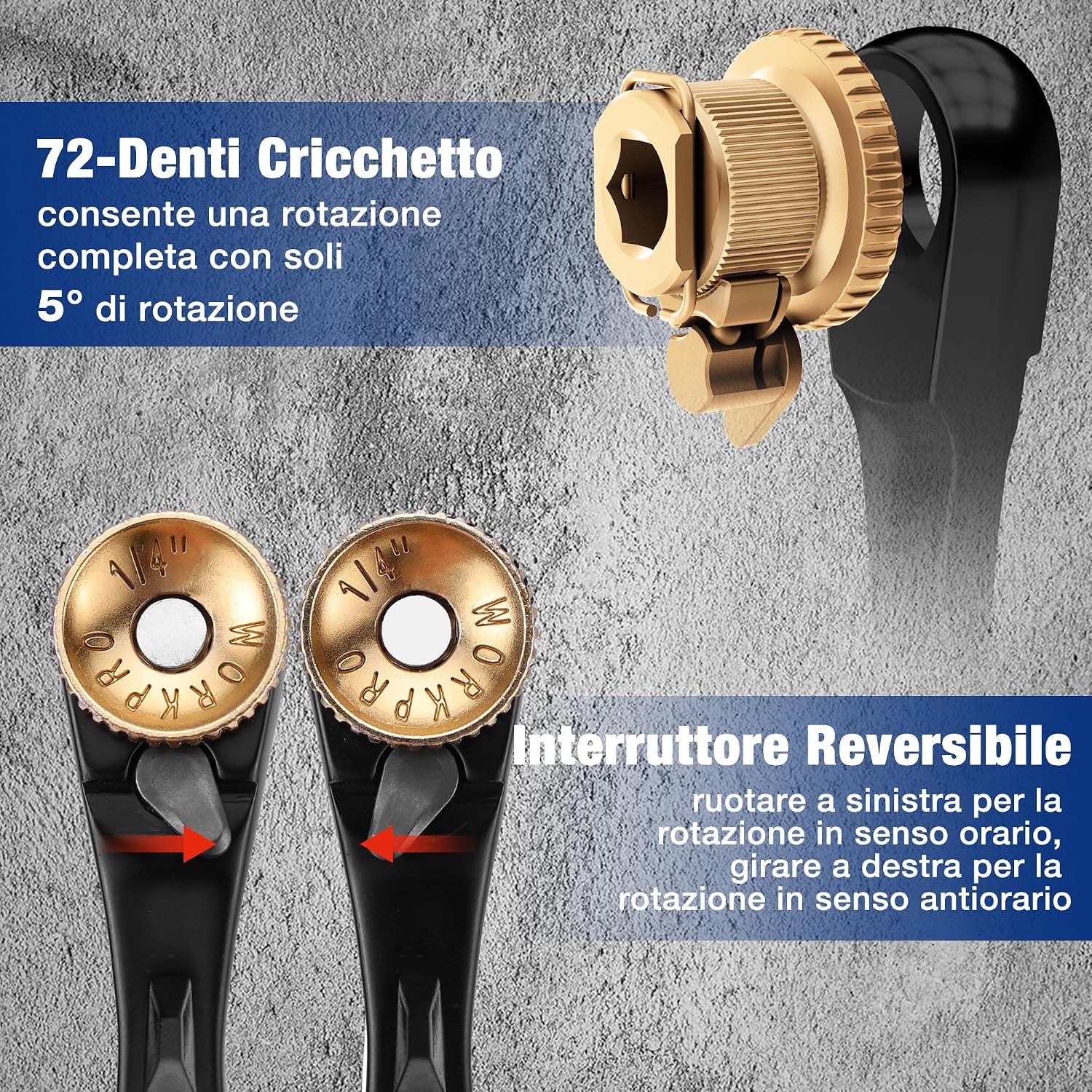 Detalle 2 de WORKPRO 34 Pezzi Mini Set Chiavi a Bussola 1/4