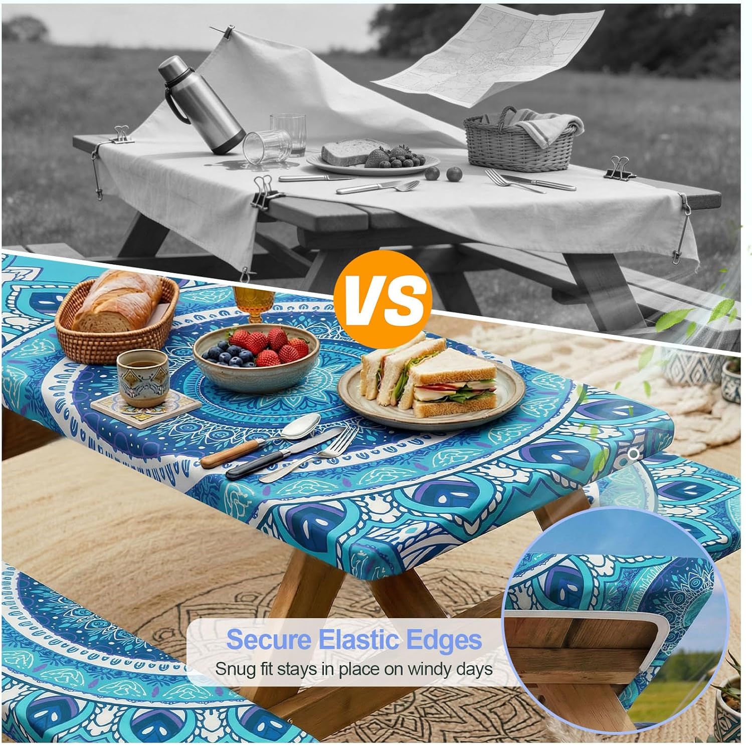 Thumbnail 2 de Picnic Table Cover with Bench Covers 3-Piece Set (72in, Air Superiority Blue) for 72" x 30" Tables