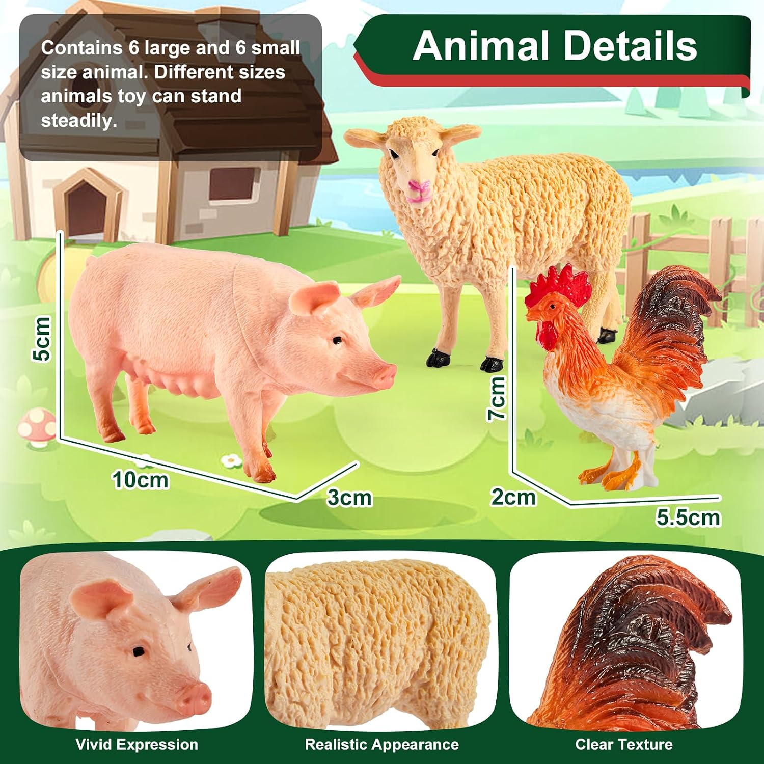 Detalle 2 de BUYGER Farm Animals Figures Set 16pcs