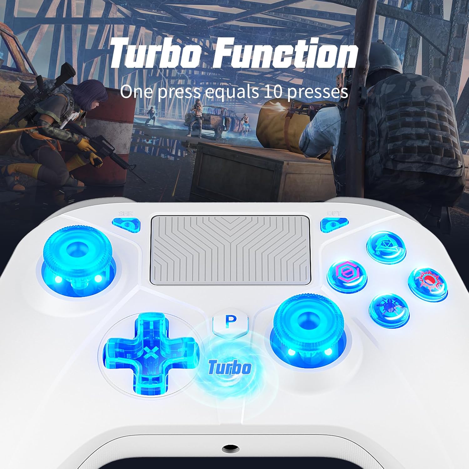Detalle 2 de Gamrombo RGB Wired Controller für PS5/PS4/PC – kabelgebundener Gamepad mit Makro, Turbo, Touchpad und LED-Beleuchtung
