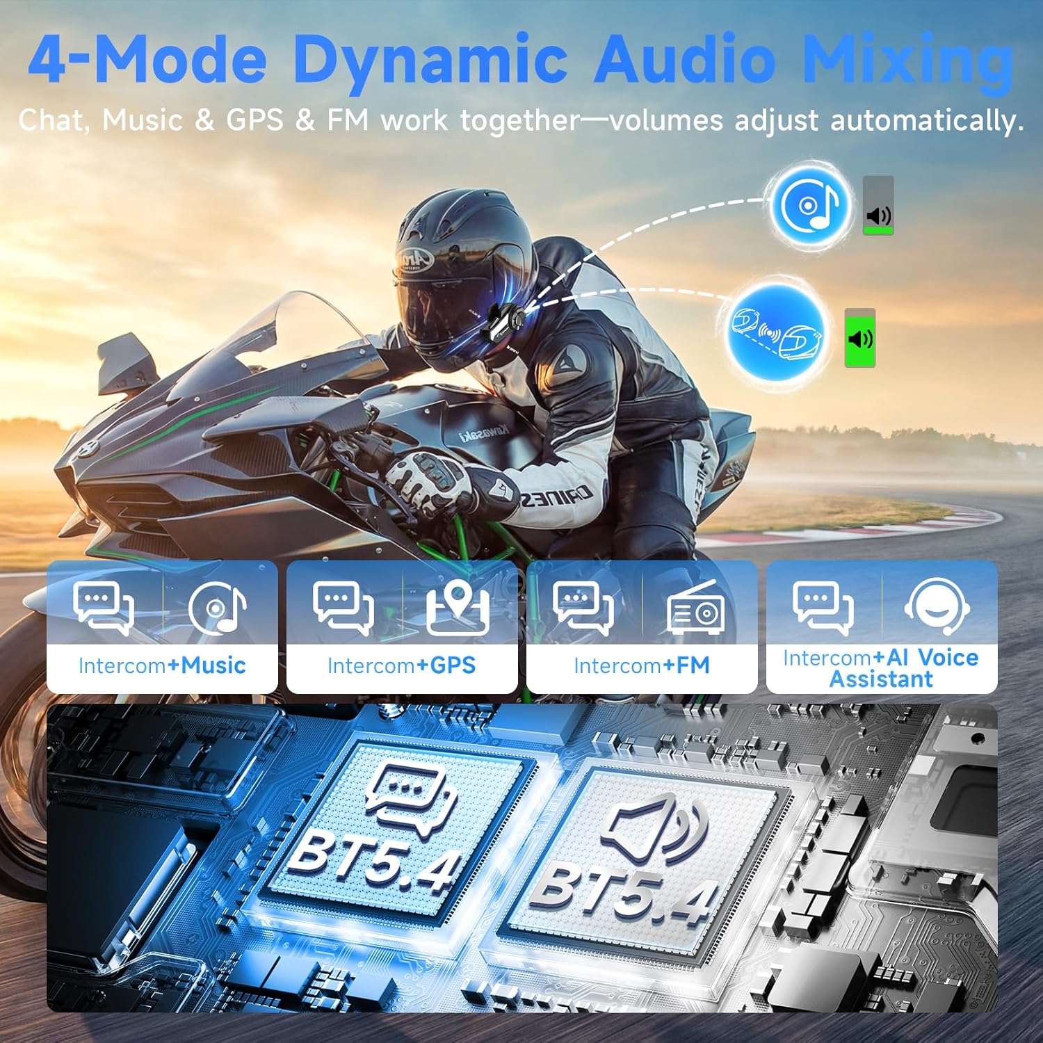 Thumbnail 5 de Moman H2S Motorcycle Helmet Headset 1000m intercom