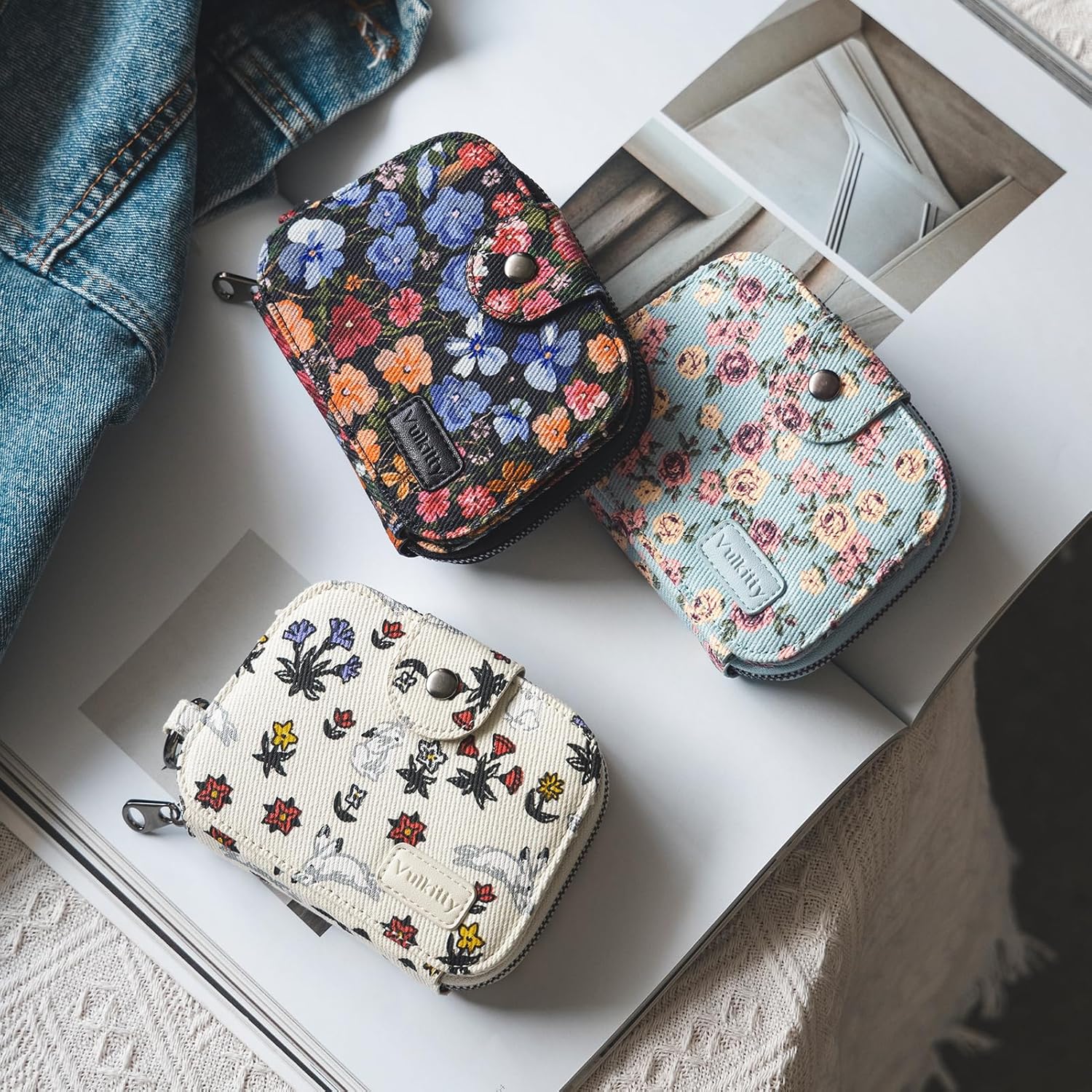 Thumbnail 6 de Vulkitty Cotton Purses for Women: RFID Blocking Bifold Wallet with ID Window and Keychain