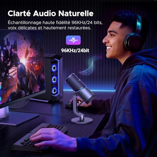 Detalle 2 de UGREEN Micro Gaming Microphone USB à Condensateur 96KHz/24bit — clair, rapide et avec ambiance RGB