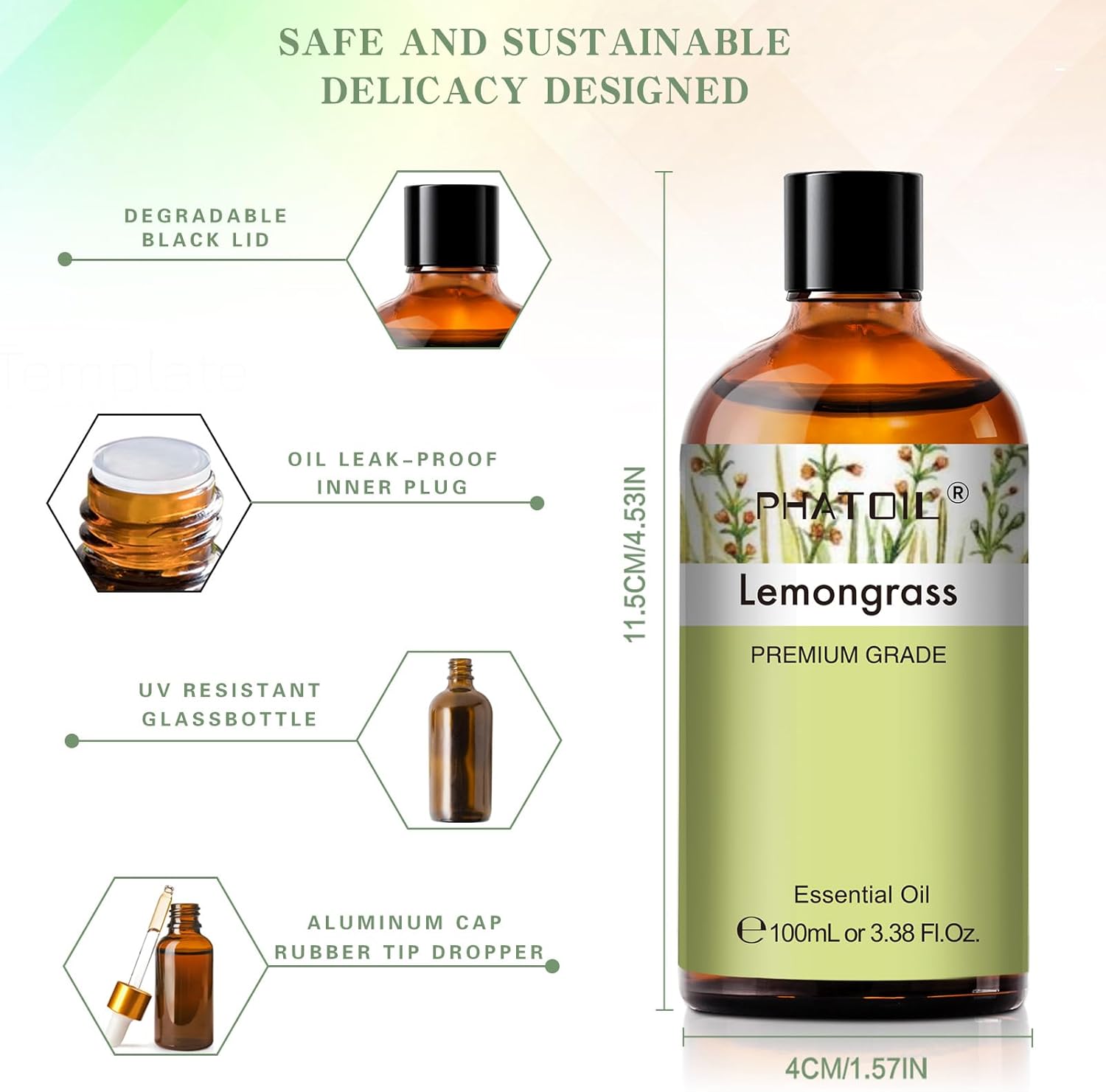 Detalle 2 de PHATOIL Lemongrass Essential Oil 100 ml for aromatherapy 🕯