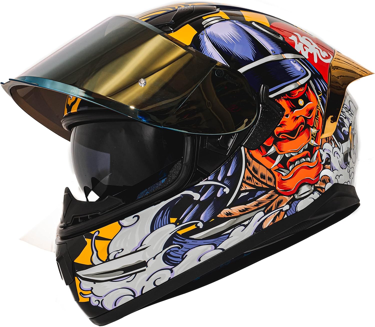 Thumbnail 1 de HAX Obsidian Full Face Dual Visor Motorcycle Helmet – DOT Approved, Pinlock Ready, Samurai Gold M