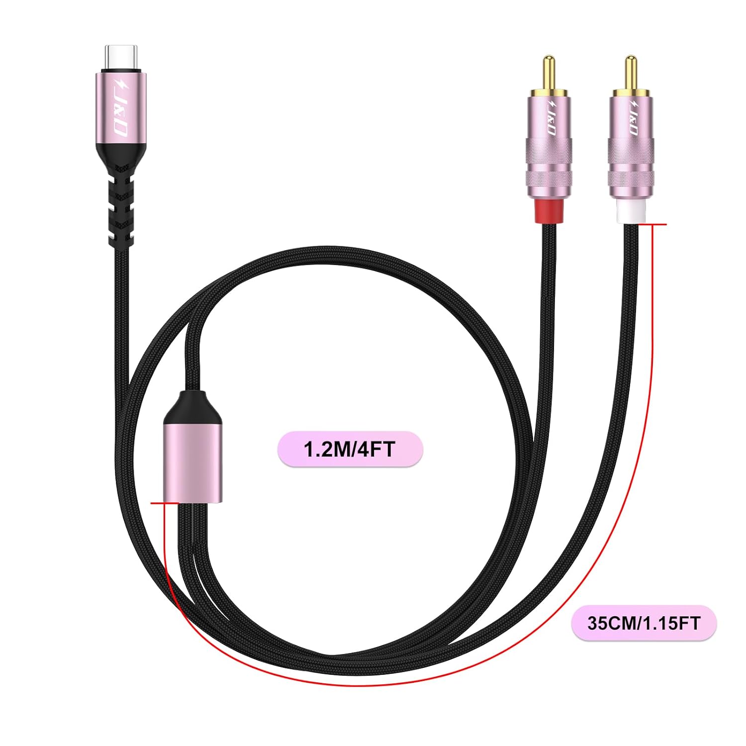 Thumbnail 6 de J&D USB-C to 2 RCA Audio Cable: Type-C to 2RCA Male Adapter (Rose Gold, 4 ft)