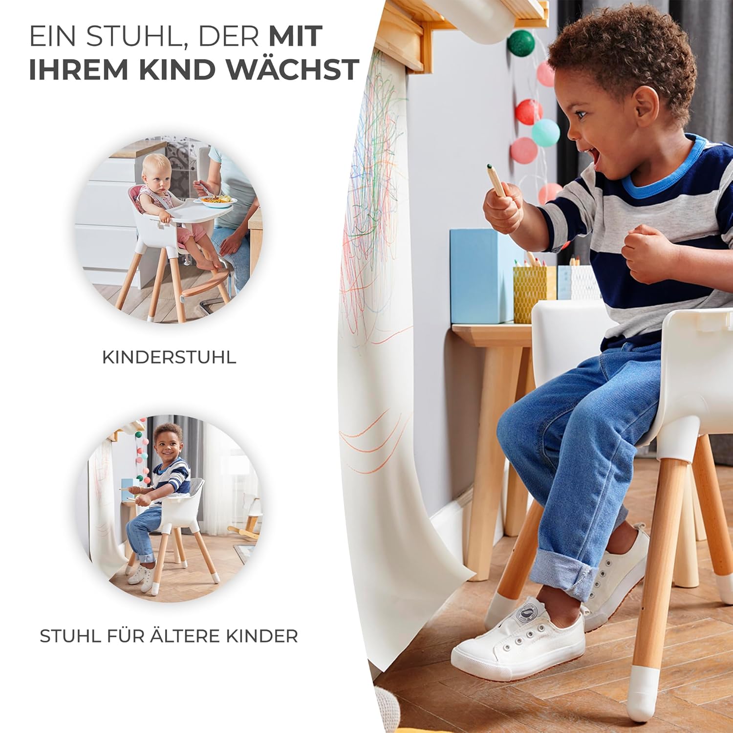 Thumbnail 2 de Kinderkraft Hochstuhl SIENNA 2 in 1 – 2in1 Hochstuhl aus Holz mit 5-Punkt-Gurt