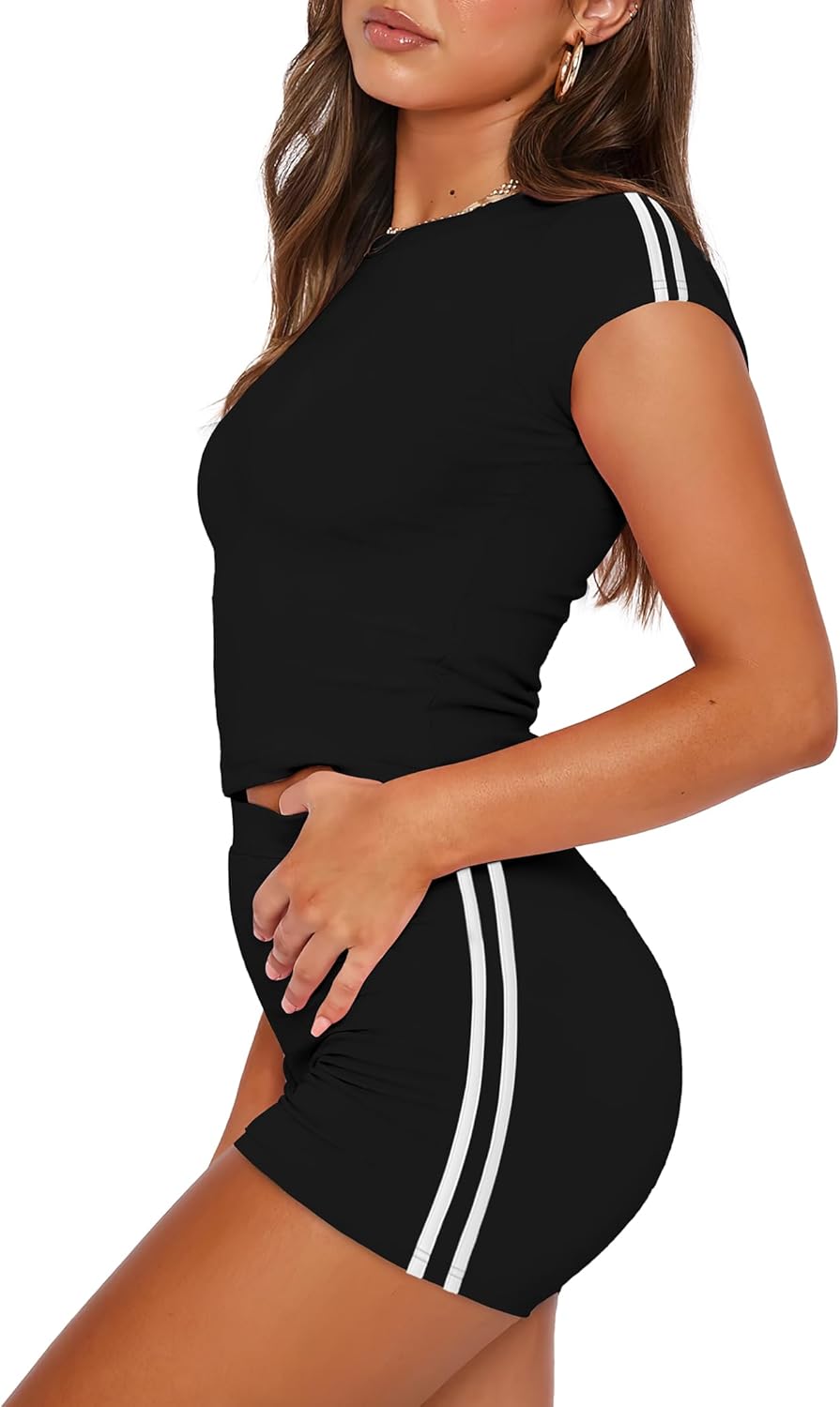 Detalle 2 de NIASHOT Womens Two-Piece Lounge Set with Contrast Side Stripes (Stretch Workout & Casual Outfit) — XS to 2XL