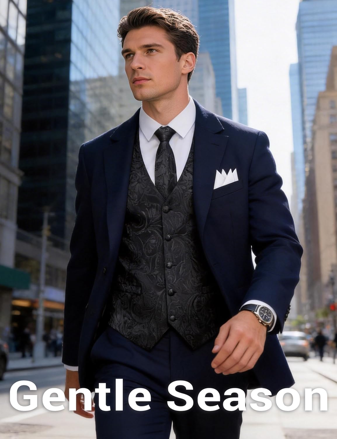 Detalle 1 de Gentle Season Mens Vest Suit Formal Suit Vest with Tie & Pocket Square