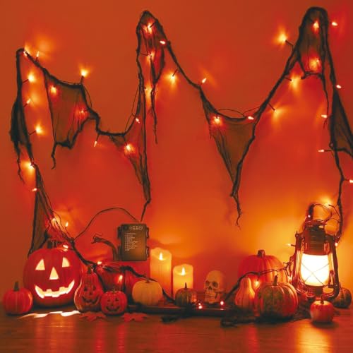 Detalle de Afaiup Guirnalda de Halloween de 3 m con gasa negra, 30 LED y 8 modos