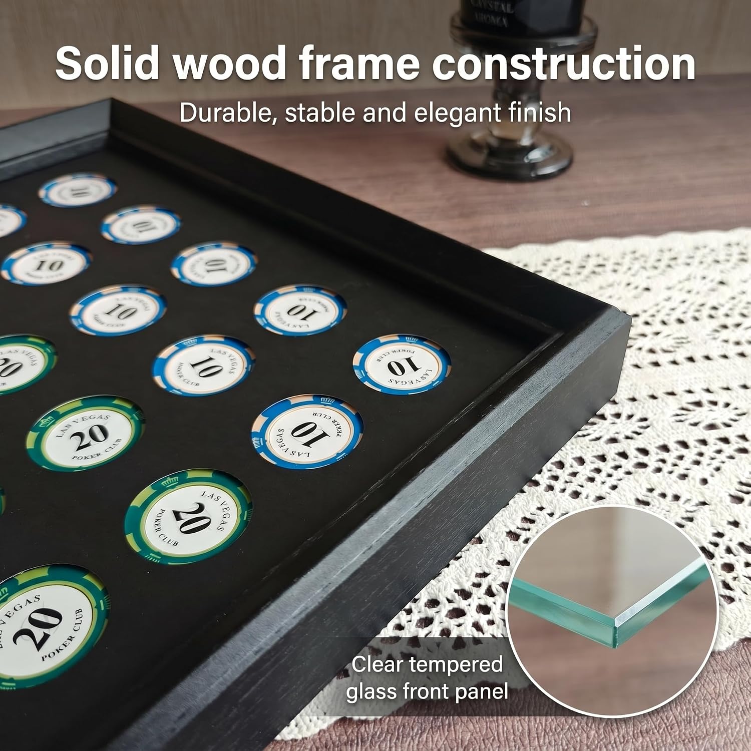 Detalle 2 de Wooden poker chip display case, 40-chip capacity