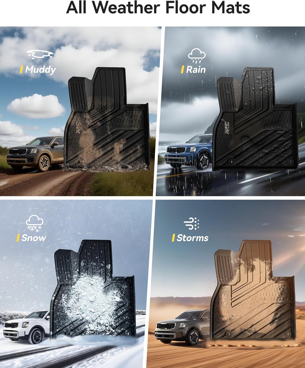 Thumbnail 4 de 3W TPE Floor Mats for Kia Telluride (2020–2025) — 7&8 Seats, All-Weather Custom Fit, Black