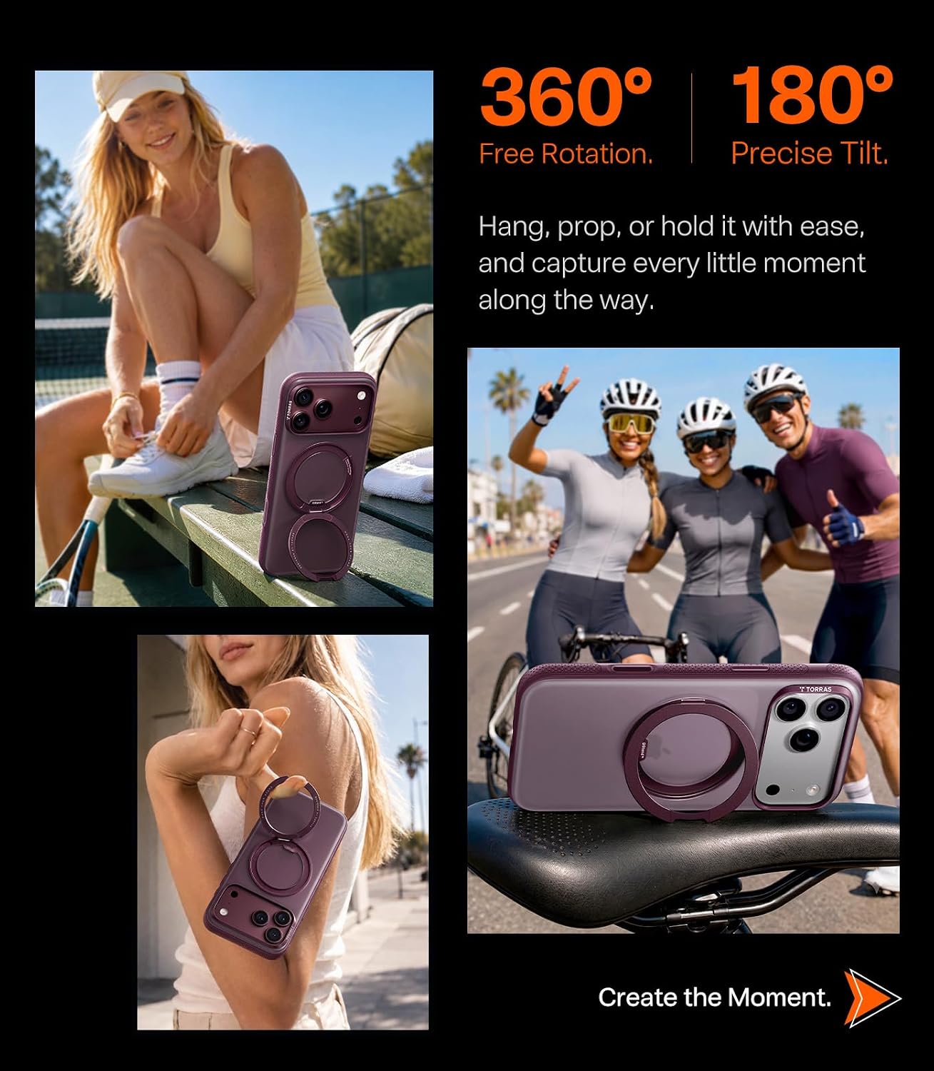 Detalle 2 de TORRAS O3 Fitness Series Case for iPhone 18 Pro Max, 360° Stand, Burgundy