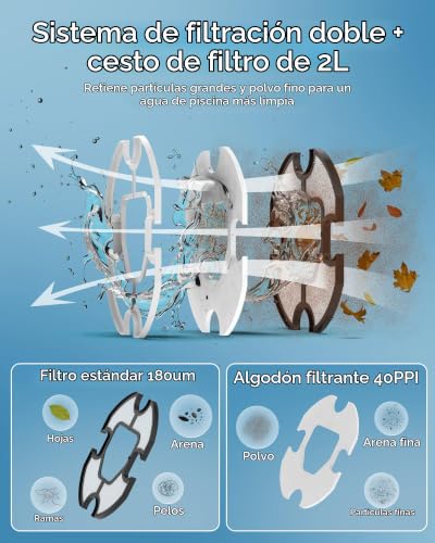 Detalle de BRINBO S2 Robot Piscina: doble filtración, hasta 90 minutos de autonomía y cesto de 2 L
