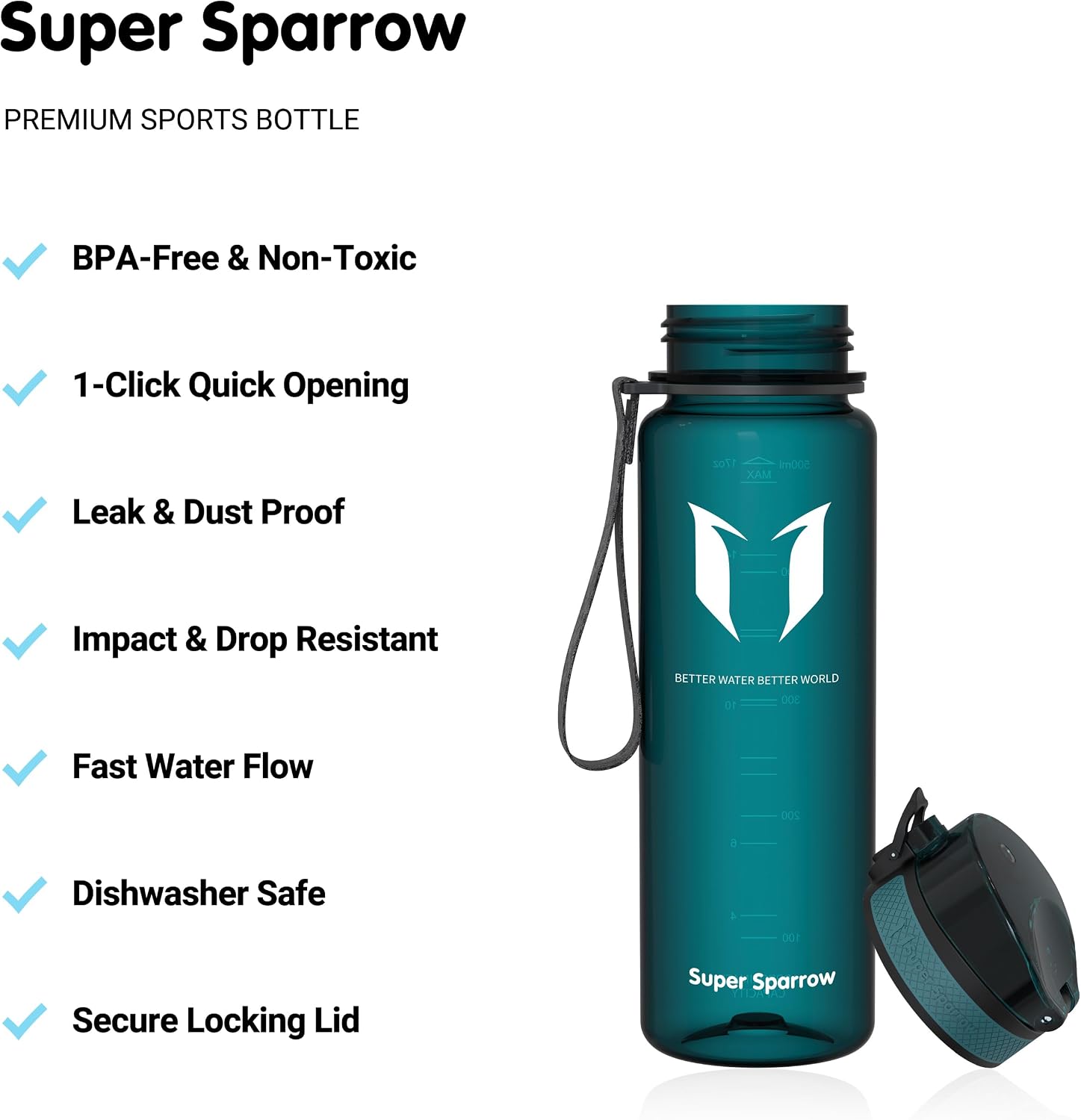 Detalle 2 de Super Sparrow Sports Water Bottle 750ml 💧