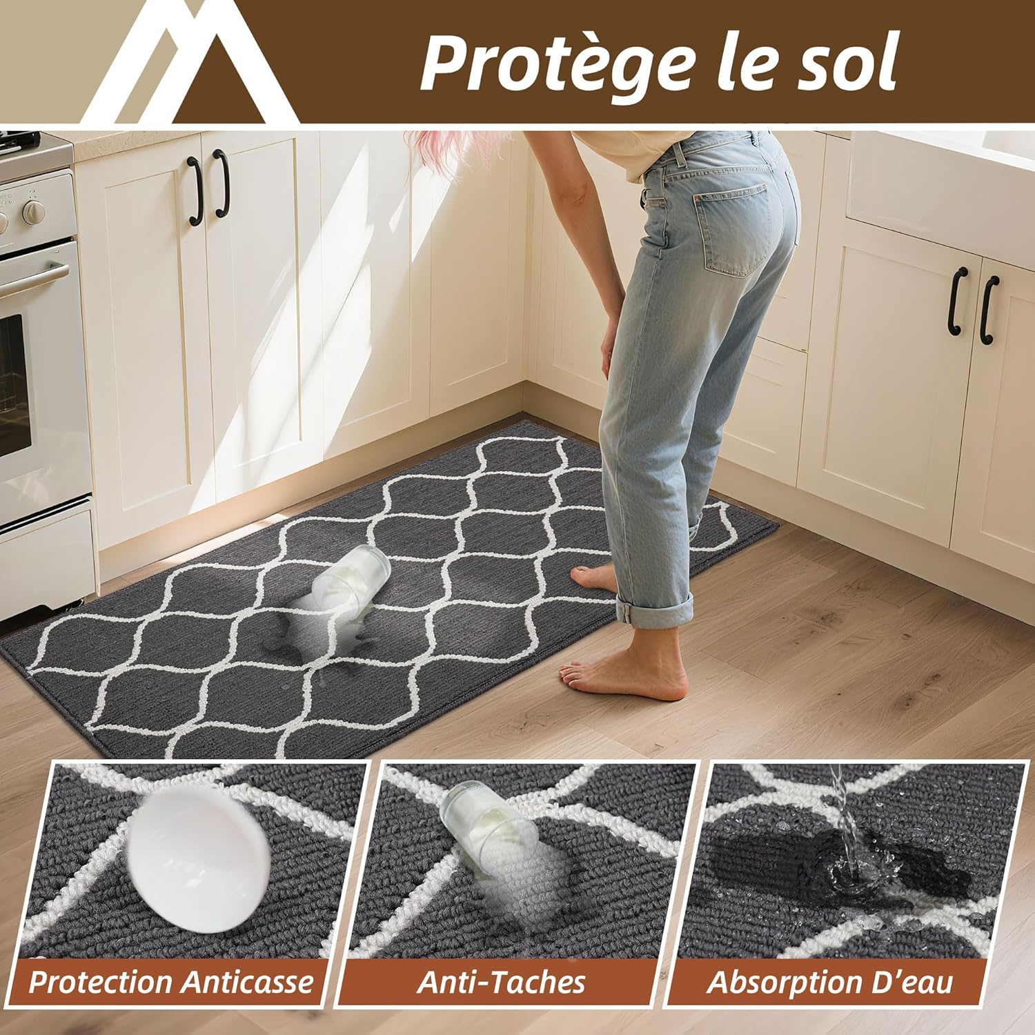 Thumbnail 2 de COSY HOMEER Tapis de Cuisine Antidérapant 50 x 80 cm – Gris