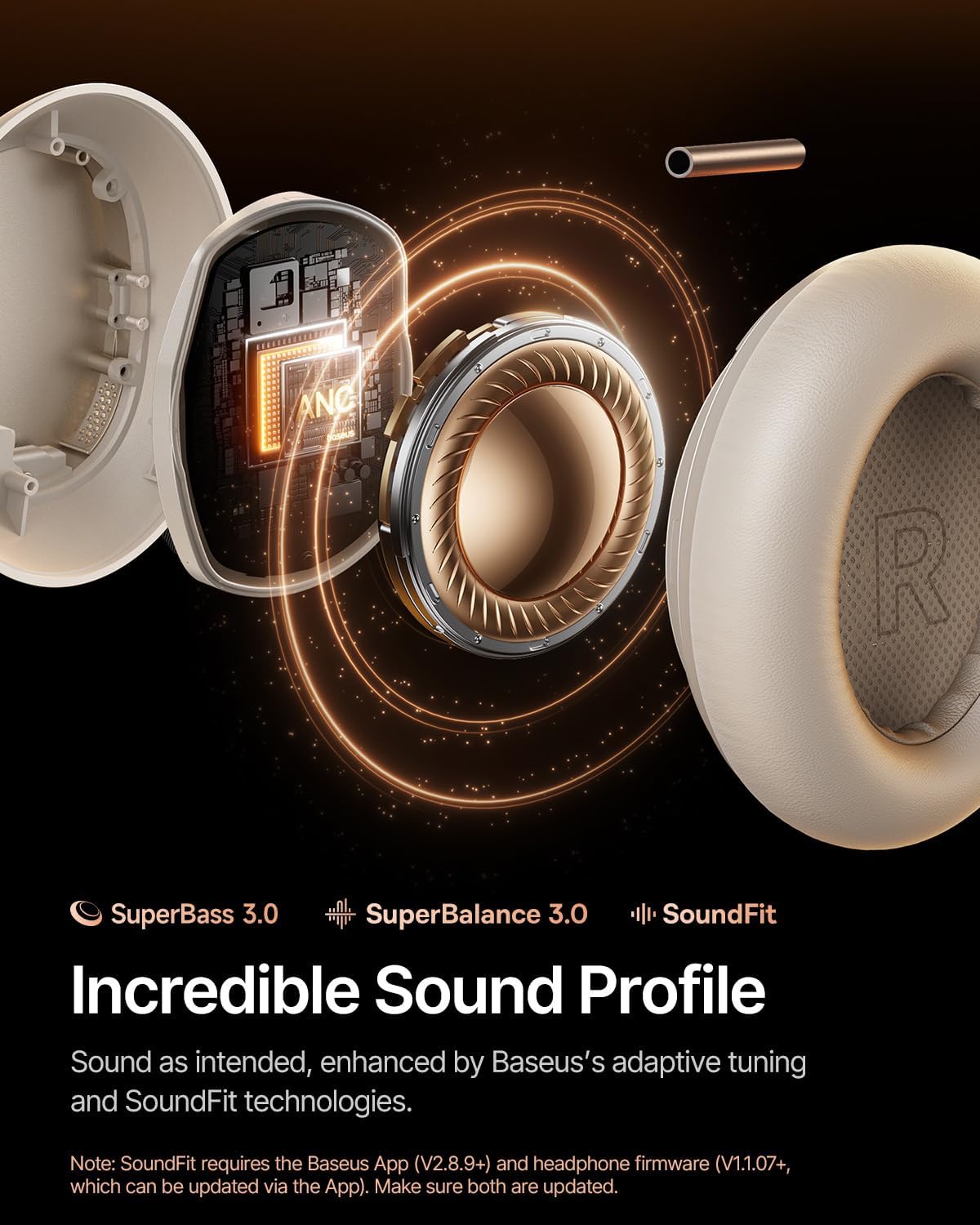 Thumbnail 4 de Baseus Inspire XH1 Adaptive ANC Headphones (Sound by Bose, Dolby Audio, Hi-Res, up to 100H) - Starlight Off-White