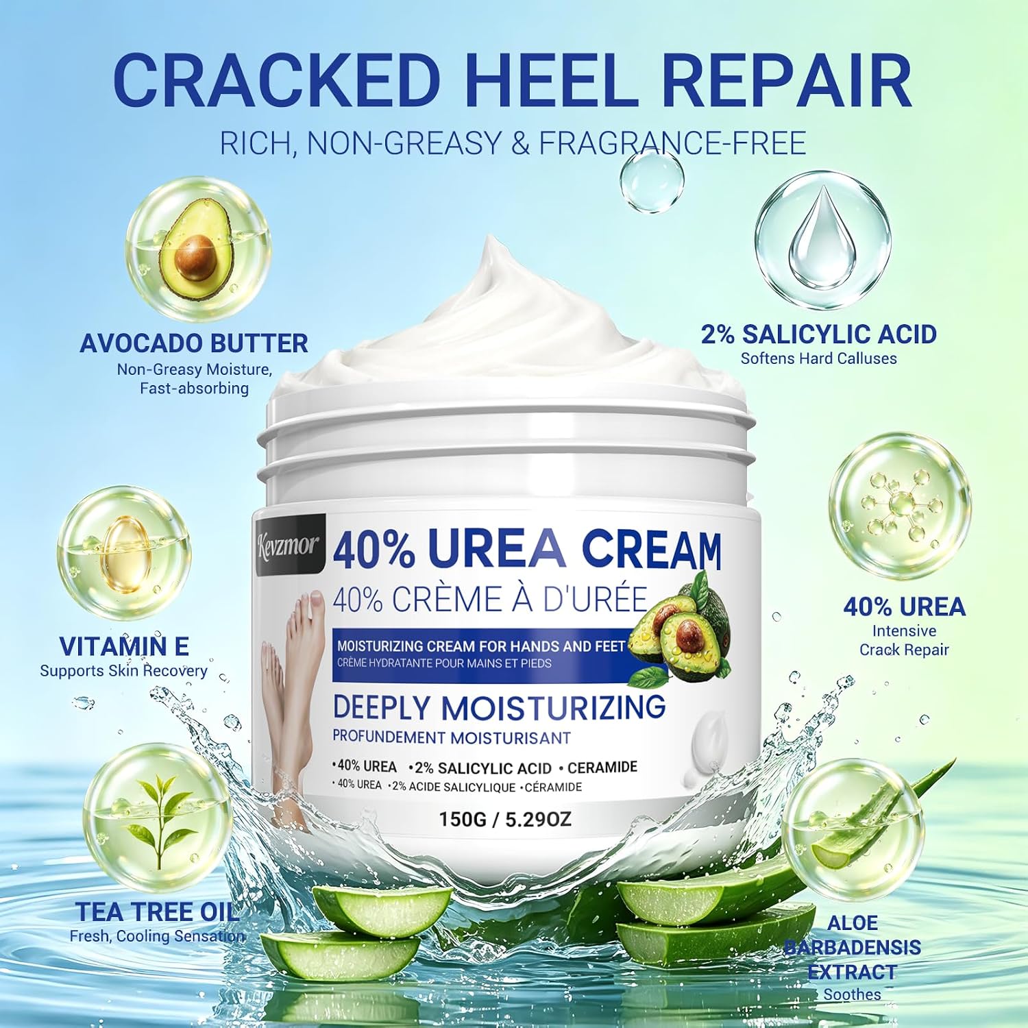 Thumbnail 1 de Kevzmor Urea Foot Cream, 150 g with Avocado Butter and Tea Tree Oil