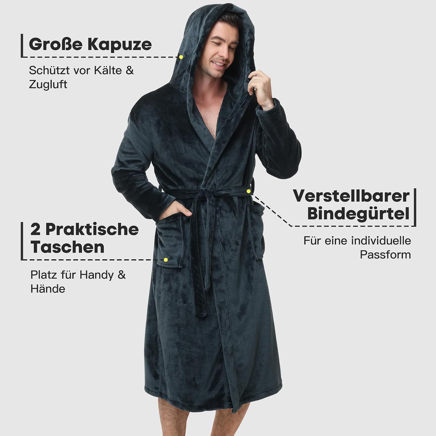 Thumbnail 3 de FALARY Bademantel Herren Kapuze Flanell
