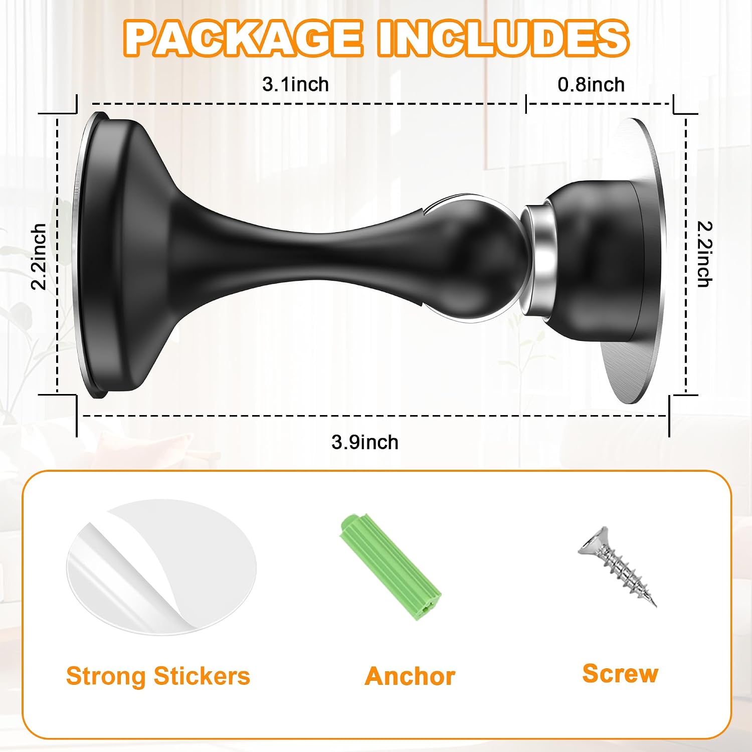Detalle 1 de Crosize Magnetic Door Stoppers, 2-Pack Stainless Steel, Black