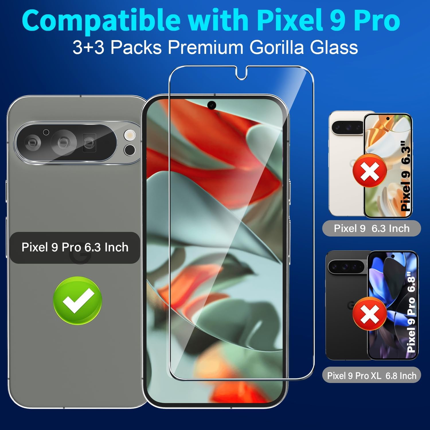 Detalle 2 de Letosan Tempered Glass Protector Set for Google Pixel 9 Pro