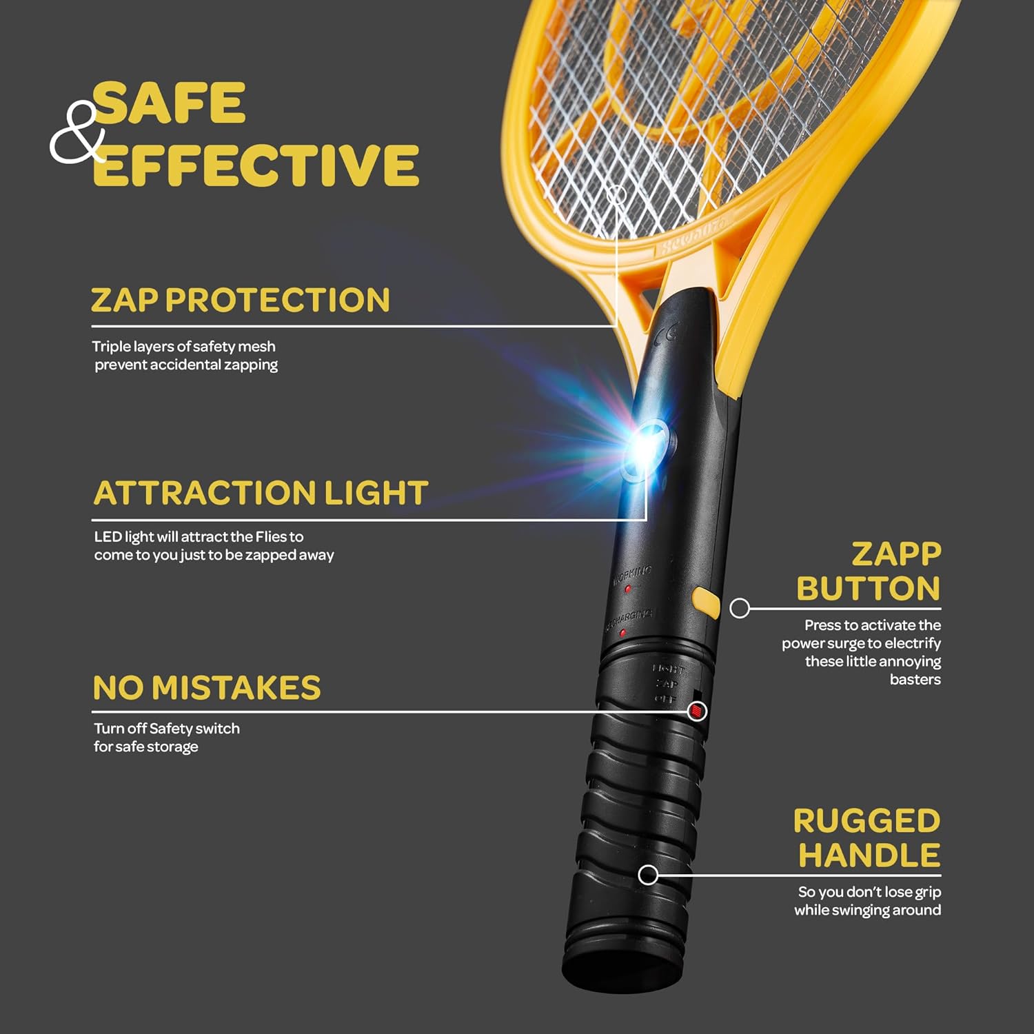 Thumbnail 5 de Electric Fly Swatter [Set of 2] Handheld Bug Zapper Racket — 4000 Volt, USB Rechargeable with LED Attractant