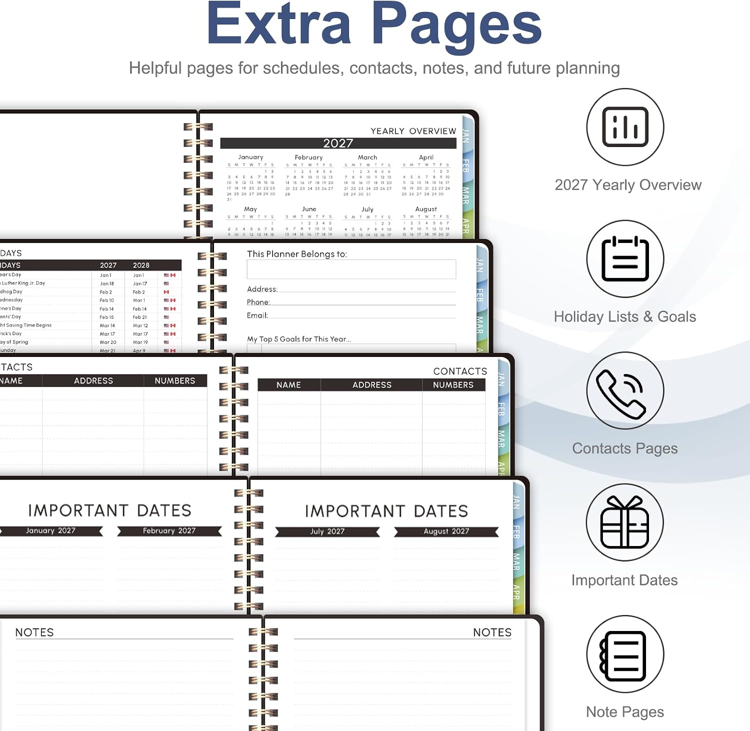 Thumbnail 5 de VALOME 2027 Planner, Letter-Size Hardcover Spiral Calendar with Weekly and Monthly Pages