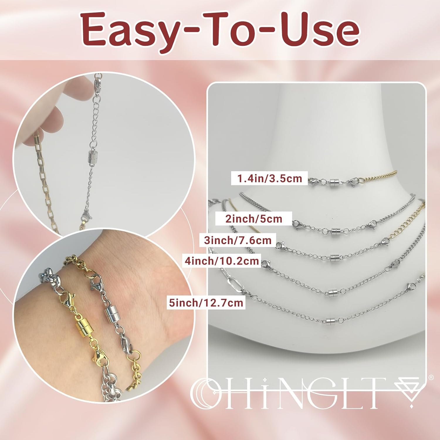 Detalle de OHINGLT 5J5Y Magnetic Necklace Extender, 316 Stainless Steel, Gold & Silver