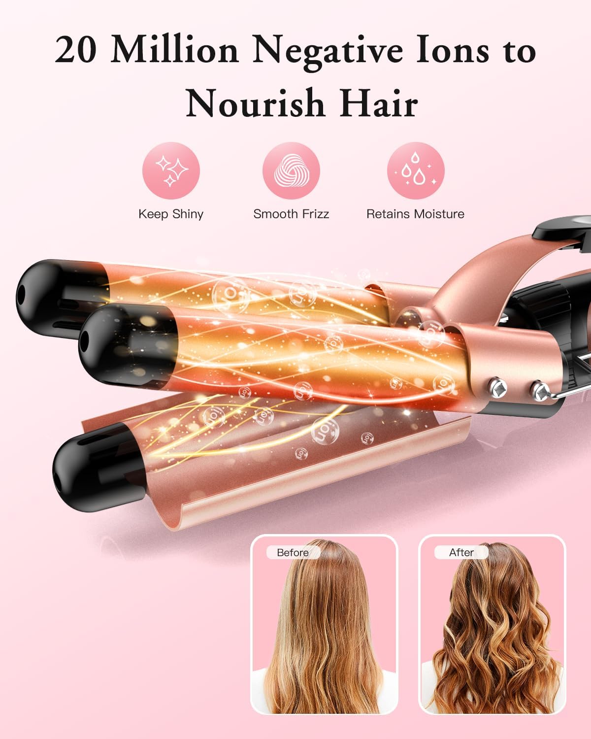Detalle de BESTOPE PRO 5 in 1 Beach Waver Hair Curler: 9–32mm Ceramic Wand Set for Natural Waves