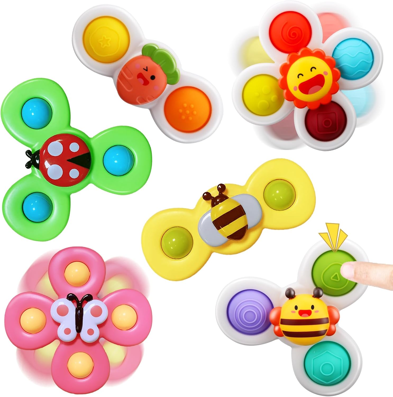 Detalle de Yumuwind 6PCS Suction Cup Spinner Bath & Window Sensory Toys with Silicone Bubbles (1 year old)