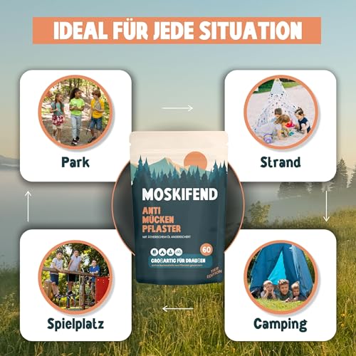 Detalle de Moskifend Mückenschutzpflaster – 60 Aufkleber im Tierdesign für Kinder, Babys und Erwachsene
