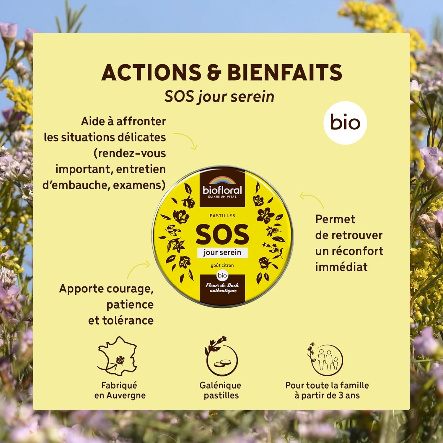 Thumbnail 1 de BIOFLORAL SOS Secours Jour Serein BIO – 165 Pastilles Sans Alcool, Fleurs de Bach Authentiques