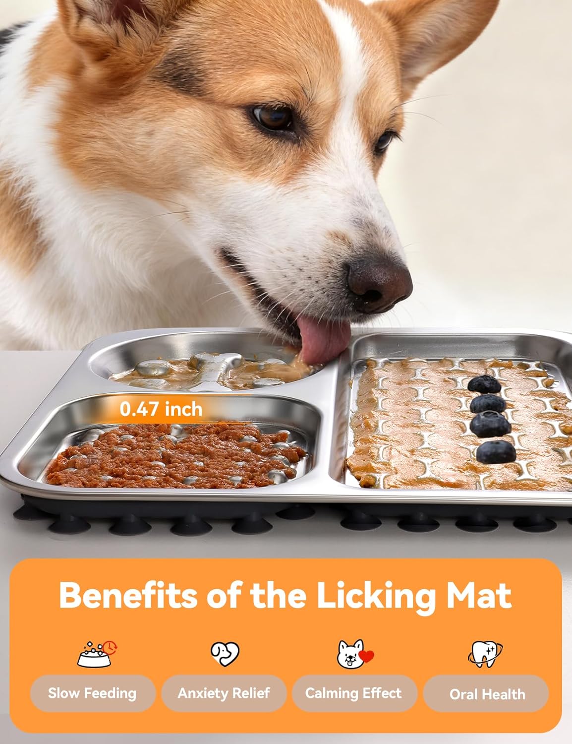 Detalle de Stainless Steel Lick Mats for Dogs with Scraper – FEELNEEDY slow feeder lick mat for anxiety support