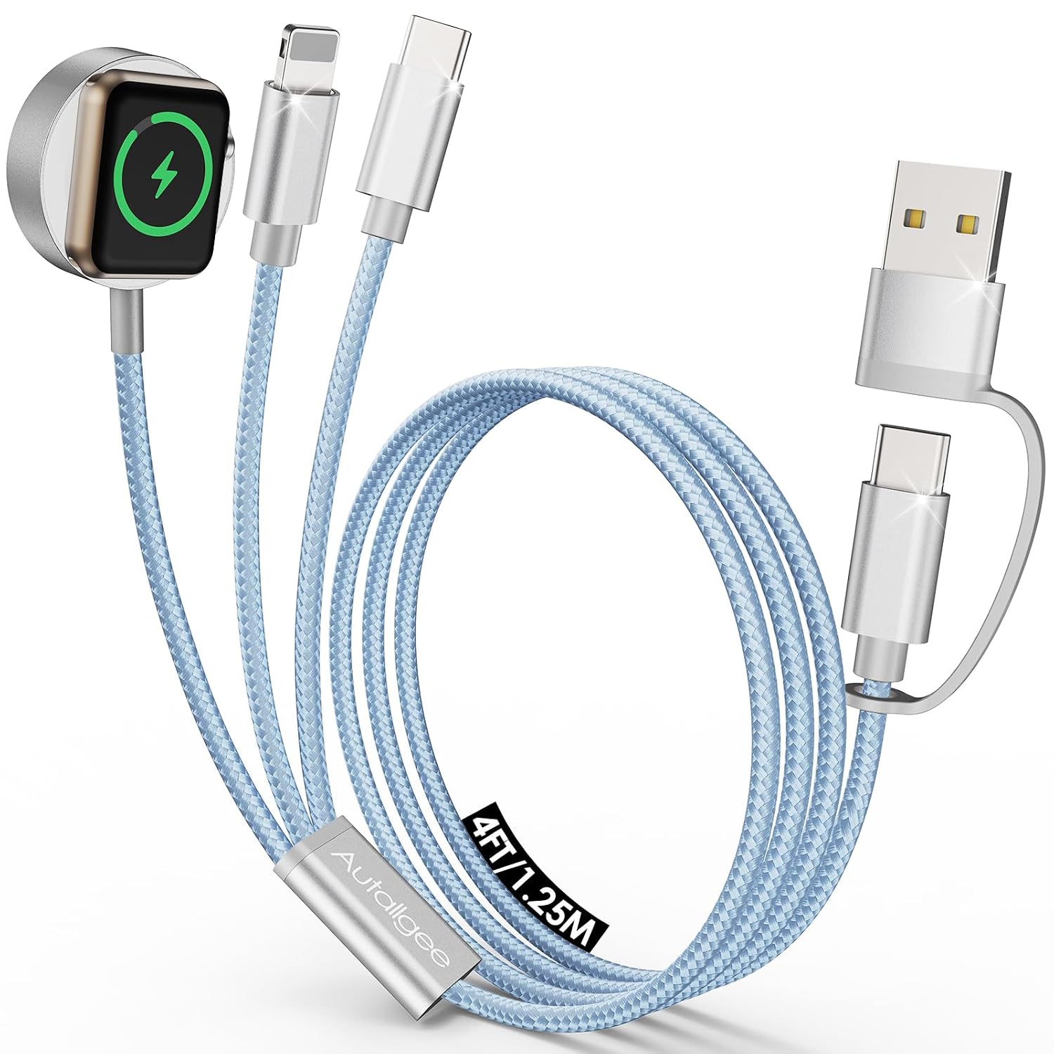 Thumbnail 5 de Travel Essentials Apple Watch Charger: 8-inch 3-in-1 USB-C Multi-Charging Cable for iWatch & iPhone